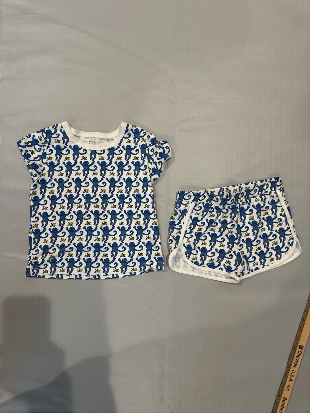 Roller Rabbit White and Blue Monkey Print Kid's Tee & Shorts